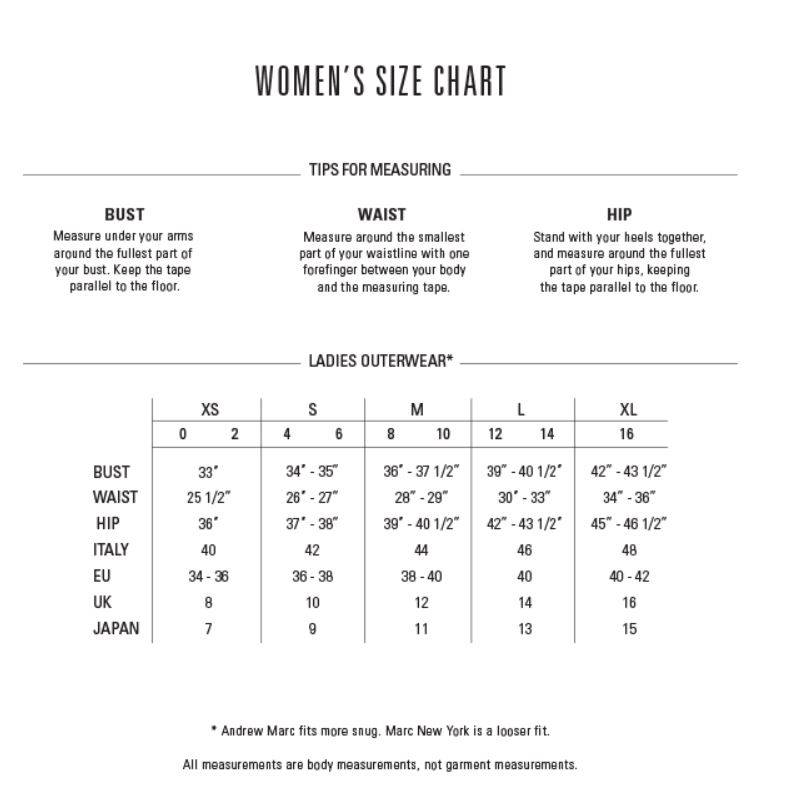 Andrew Marc Jacket Size Chart