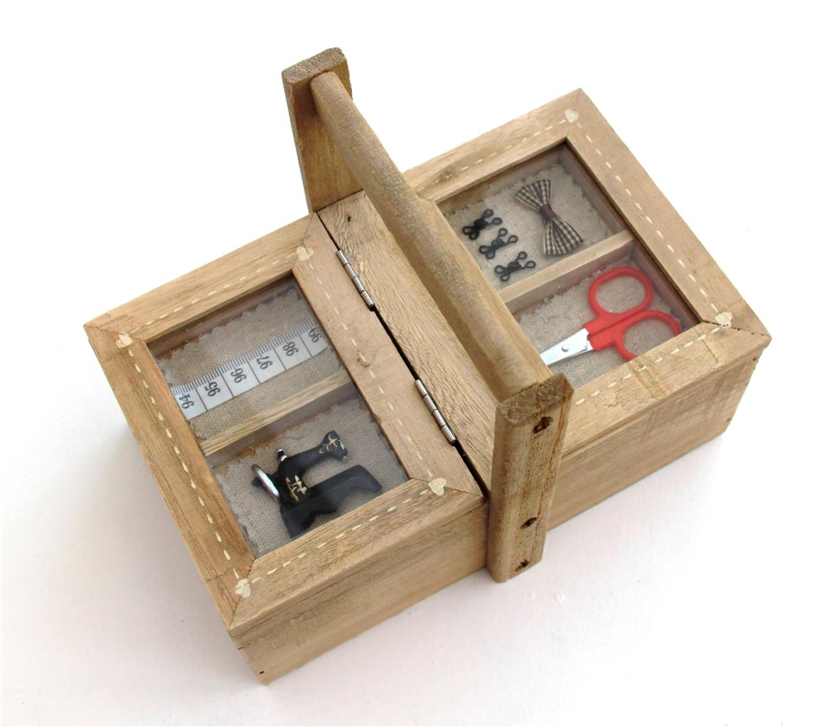 NEW COLLECTIBLE SEWING BOX WITH STORAGE COMPARTMENTS, SEWING DECOR & HANDLE
