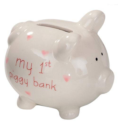 NEW MY 1ST PIGGY BANK / MONEY BOX (PINK CHRISTENING OR BABY SHOWER