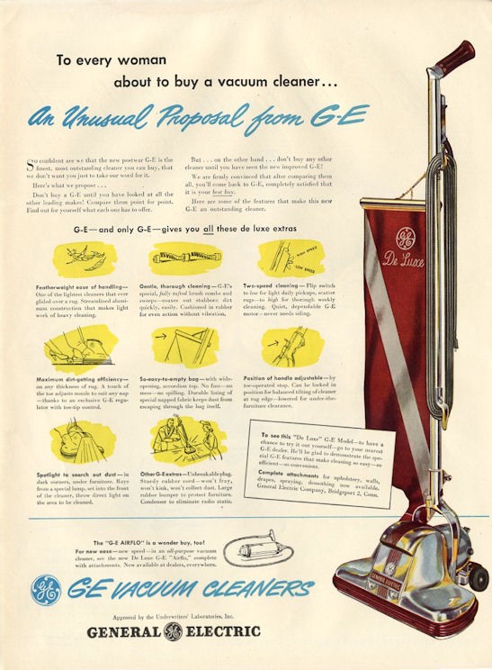 1946 General Electric Vintage Vacuum Cleaner PRINT AD eBay