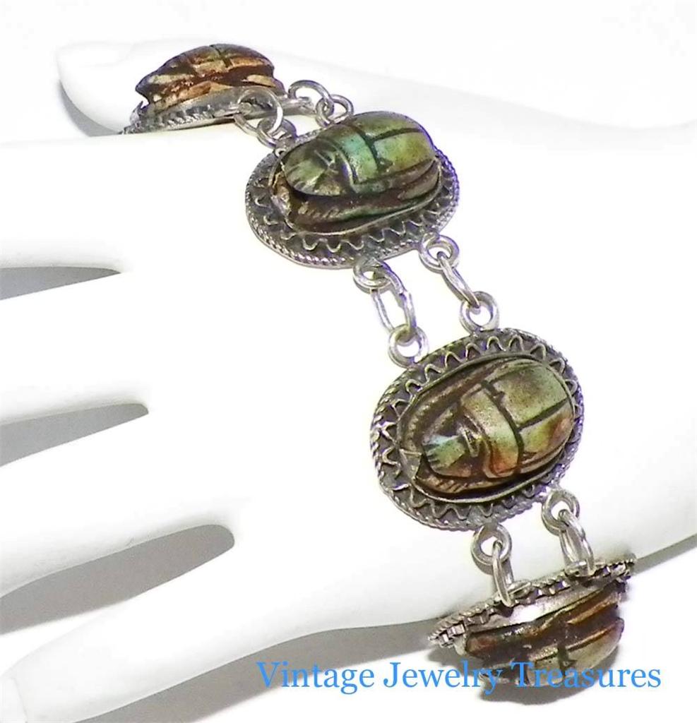 Sterling silver scarab bracelet