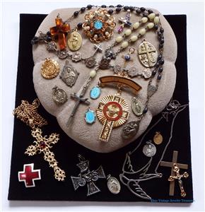 Vintage Antique Religious Medals Pendants Crosses Rosary Pieces Parts Lot | eBay