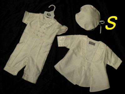 Baby Boys Christening Gowns on Baby Boys 3pc Ivory Baptism Christening Outfits Suit Oo  Sz 3m 6m 12m