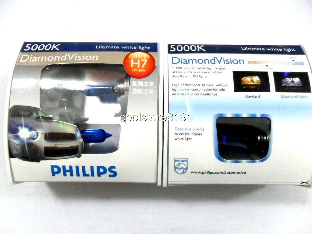PHILIPS H7 DIAMOND VISION 5000K 55W HEADLIGHT BULBS | eBay