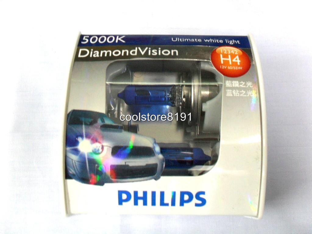 PHILIPS H4 DIAMOND VISION 5000K 55W HEADLIGHT BULBS | eBay