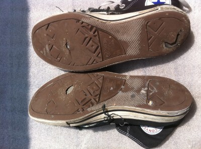 well worn trashed shoes