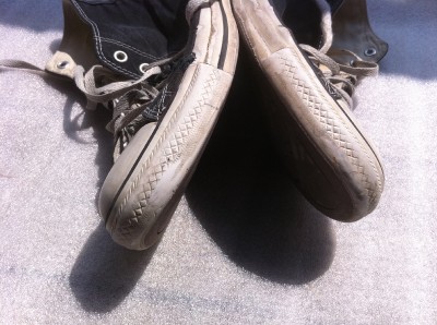 well worn trashed shoes