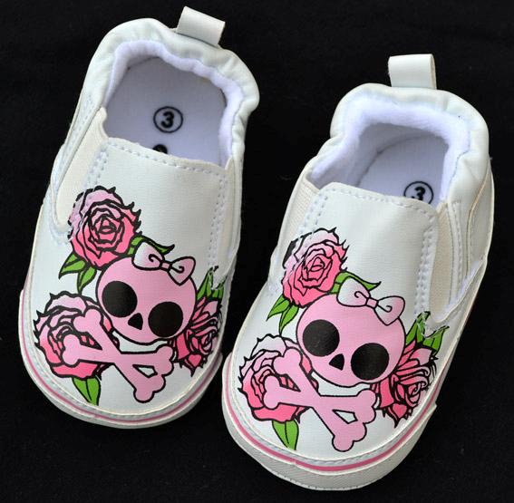 white skull bow kids baby girl shoes size 3 4 | eBay