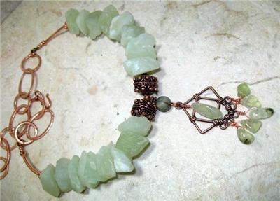 Ebay Jade Jewelry on Crude Rough Jade Nugget Necklace Copper Beads Pendant     Ebay