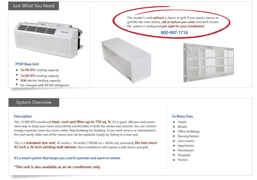 Ptac Unit Heat Pump Air Conditioner Heat Strip 15000 Btu