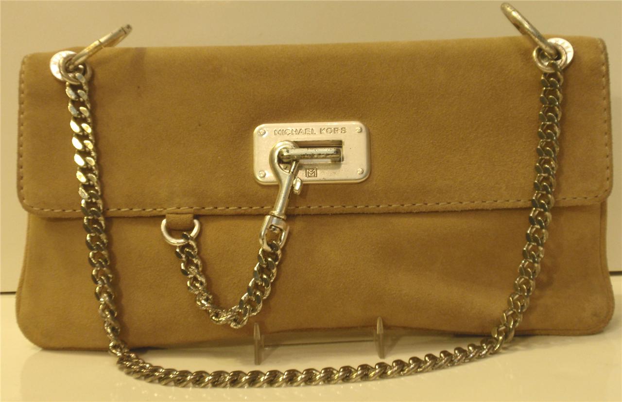 MICHAEL KORS Beige Suede Handbag w/Silver Chain | eBay