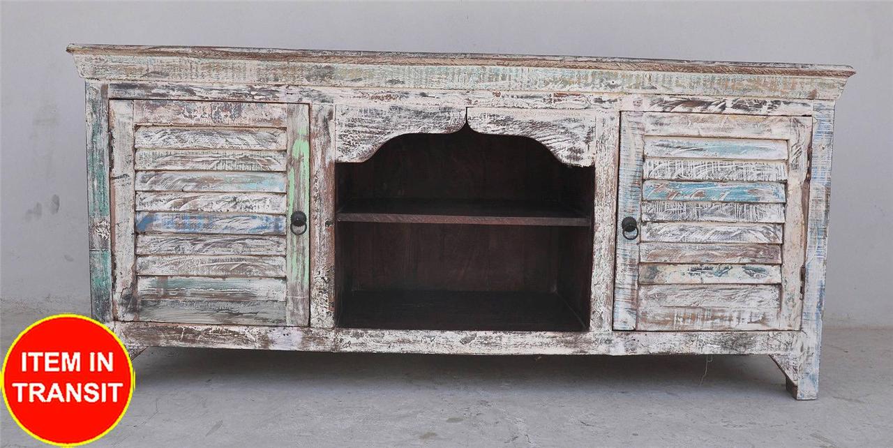 Wooden Distressed French White timber TV cabinet entertainment unit 