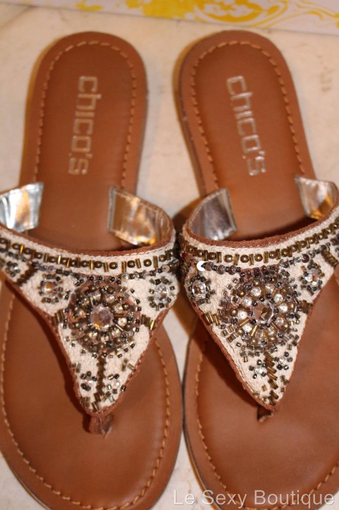 Blinged Out Beaded Leather Thong Sandals By Chicos Size 6 eBay