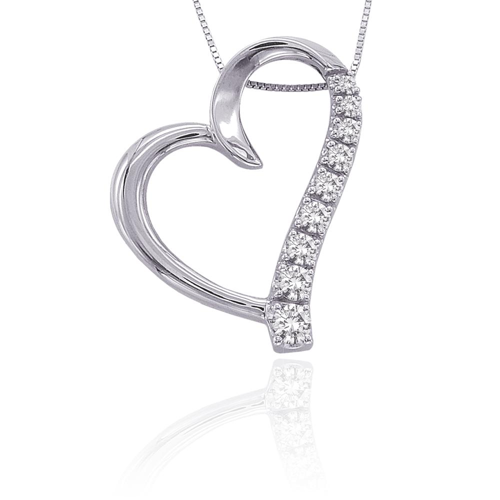 ... Genuine Diamond Jewelry 14K Solid White Gold Heart Pendant Necklace
