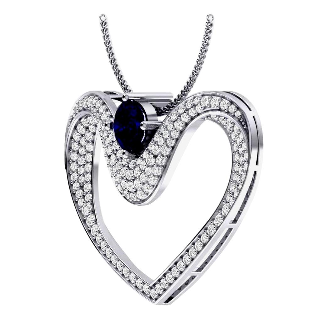 Blue Sapphire Heart Pendant Necklace SI1/G 1.25Ct Round Cut Diamond 14K Gold eBay