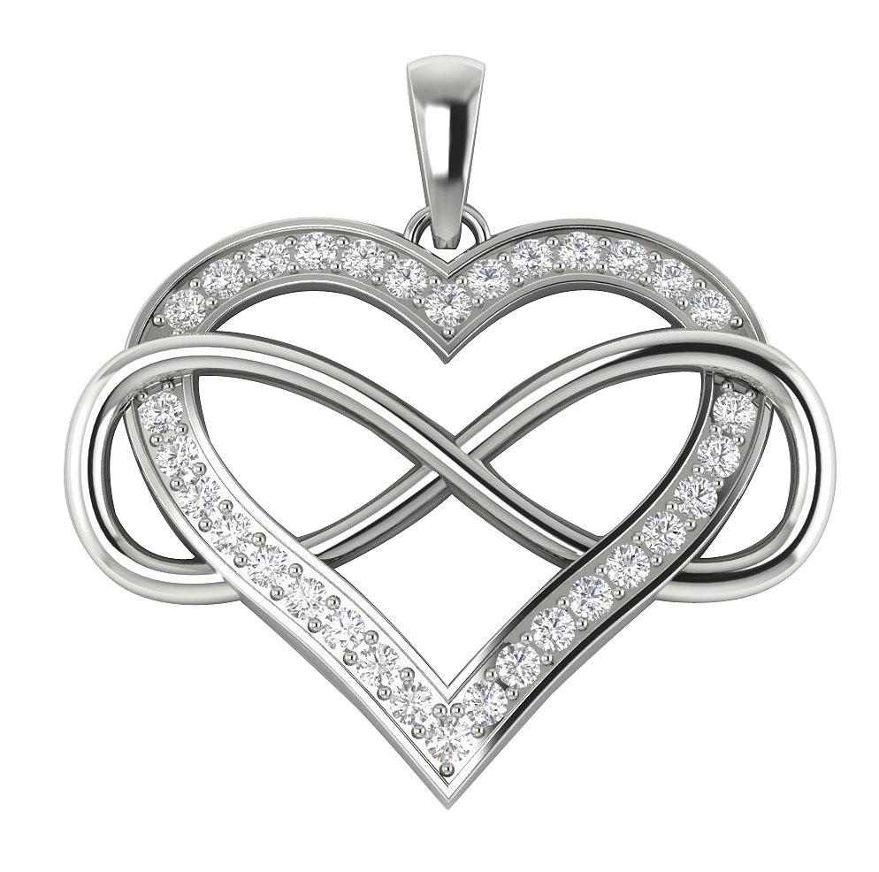 Round Diamond 0.60Carat Infinity Heart Pendant Necklace 14K White Gold