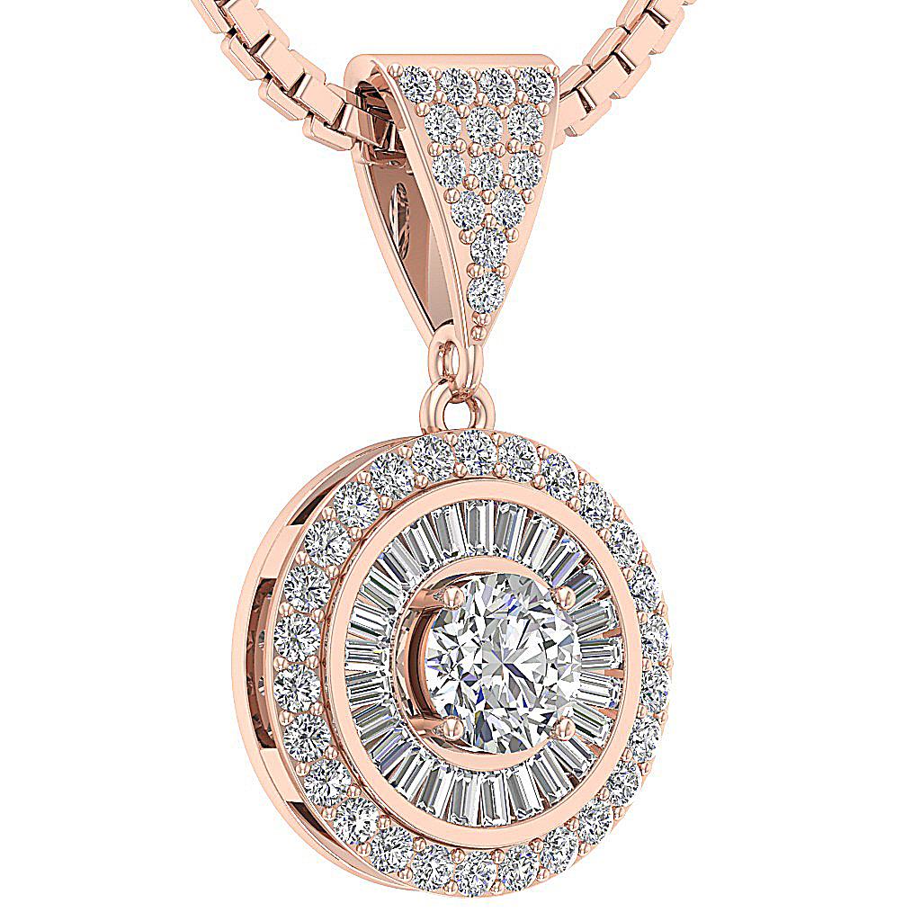 G SI1 Huge 1.80Ct Baguette & Round Diamond Halo Circle Pendant Necklace 14K Gold | eBay