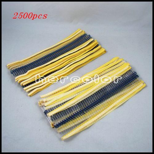 2500Pcs 50 values 1/4W 0.25W 1% Metal Film Resistor Assortment Kit