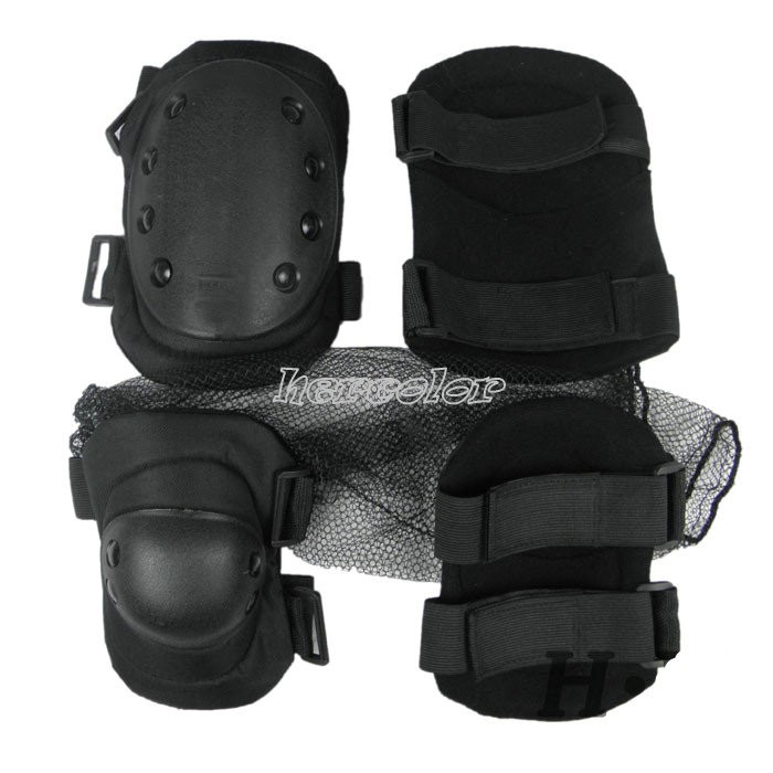 New Military Knee Elbow Pads Non Slip Surface Durable Pad Black 