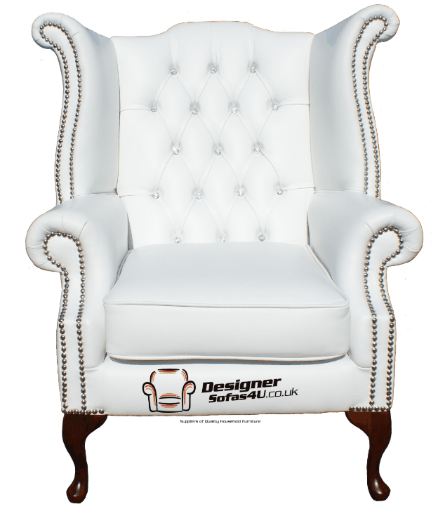 Chesterfield Swarovski Queen Anne High Back Wing Chair White Leather | eBay