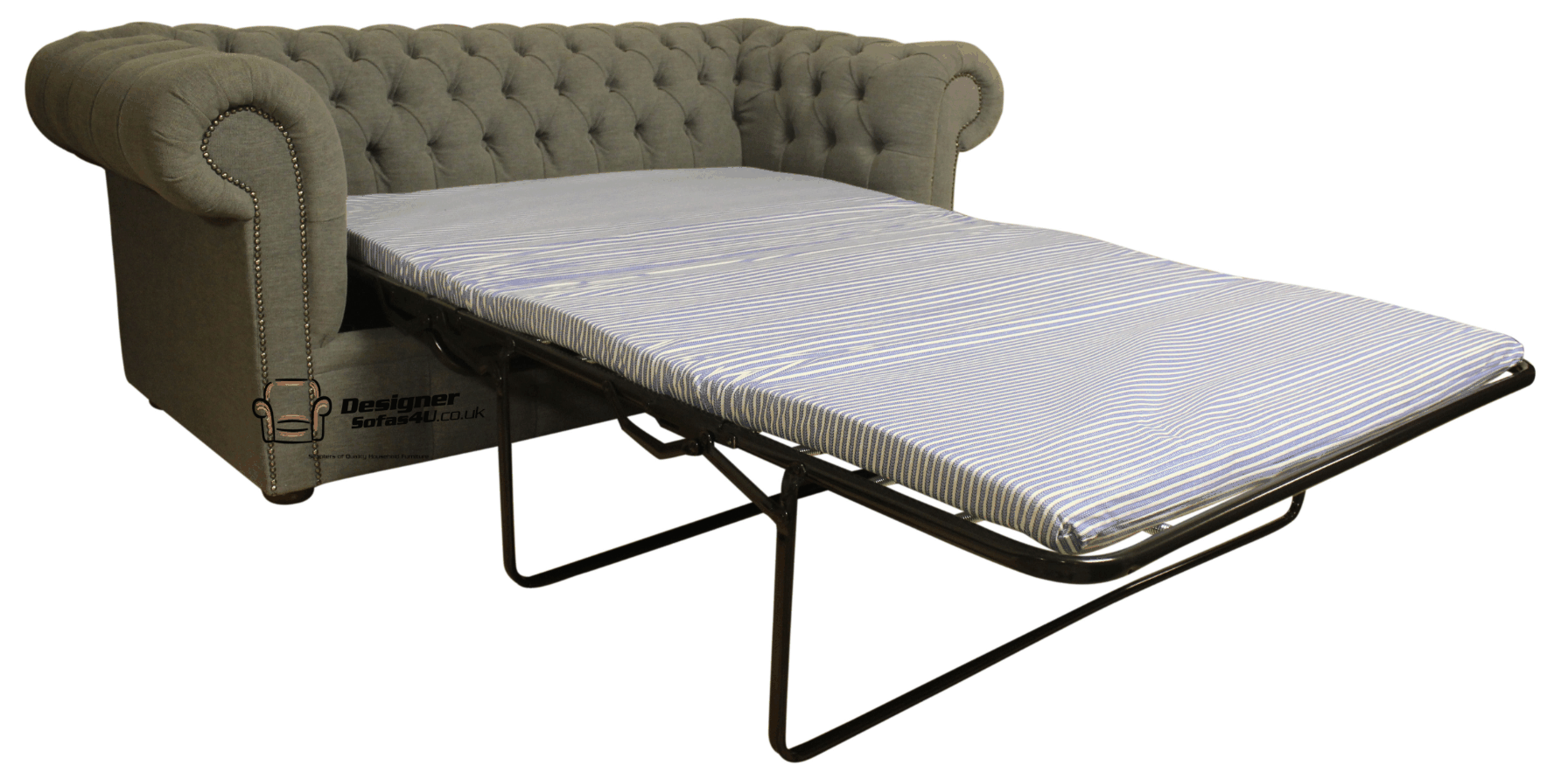 Chesterfield Sofabed 2 Seater Sofa Bed Verity Plain Steel Grey Fabric