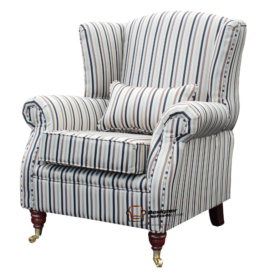 Ashley Fireside High Back Wing Easy Chair Armchair Latino Stripe Saddle