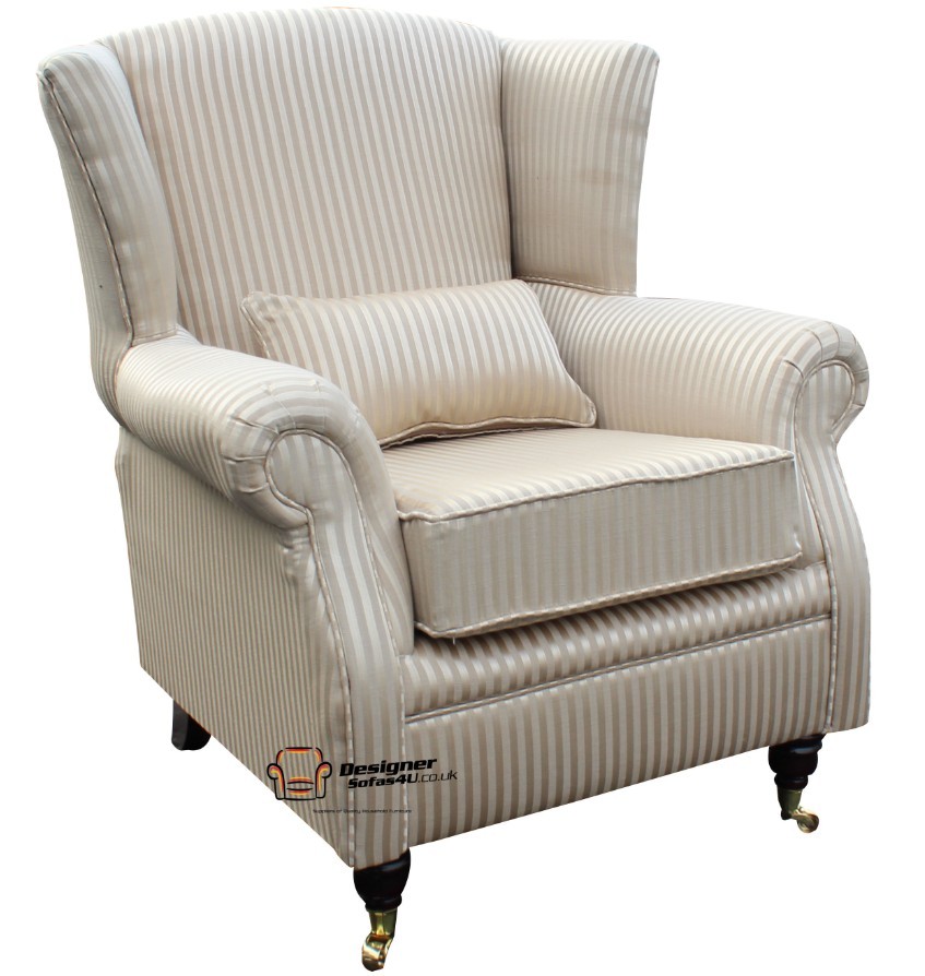Ashley Fireside High Back Wing Easy Chair Armchair Gino Linen Stripe Fabric