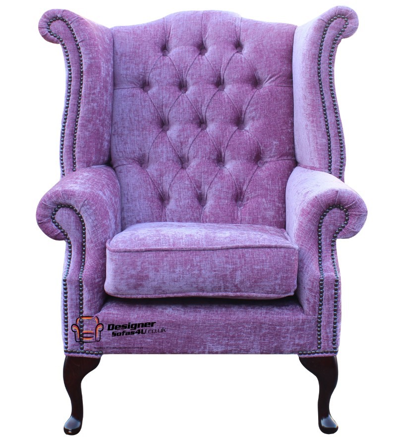 Chesterfield Queen Anne High Back Wing Chair Flamenco Carnation Pink