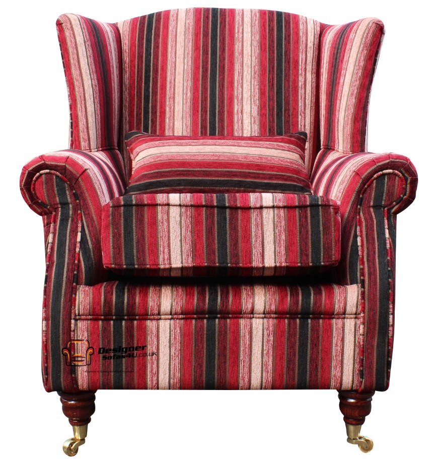 Ashley Fireside High Back Wing Easy Chair Armchair Vista Stripe Flame