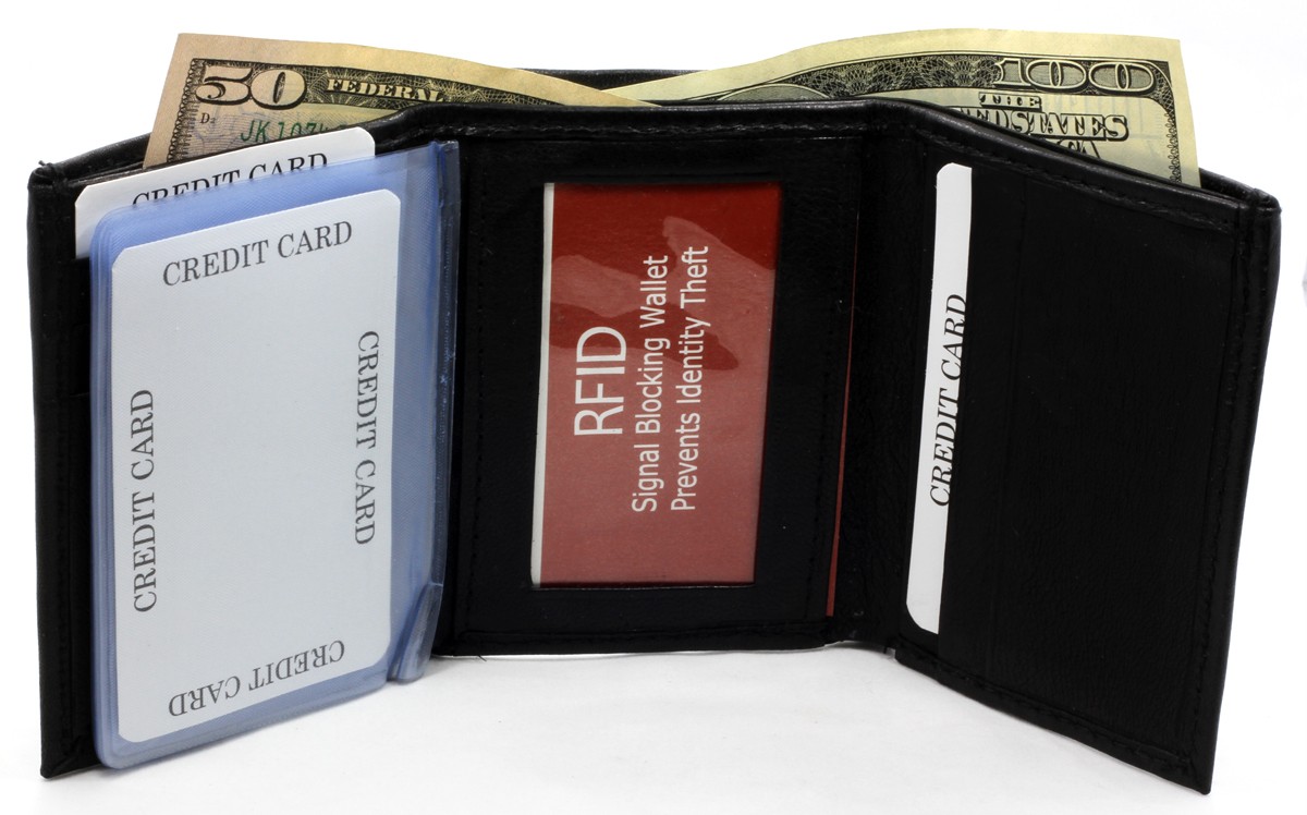 RFID Identity Theft Protection Black Leather TRIFOLD Mens WALLET w/Insert 1145AF eBay