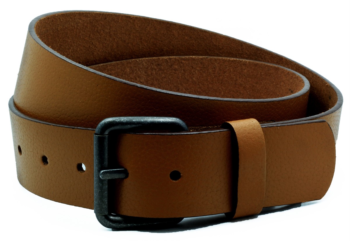 Mens TAN LEATHER Casual Belt 1-1/2" wide w/Snaps Removable ROLLER Buckle BLSI-10 - Afbeelding 1 van 1