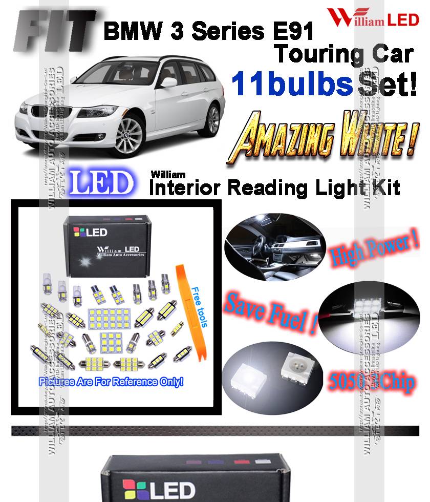 11pcs White LED Interior Light Kit For BMW 3 Series E91 Wagon Panoramic