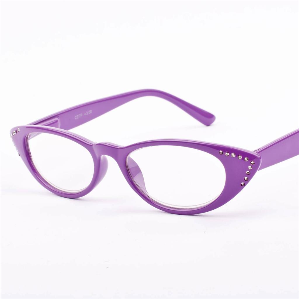 New Womens Ladies Cat Eye Diamante Purple Reading Glasses +1.5 +2.25 +3