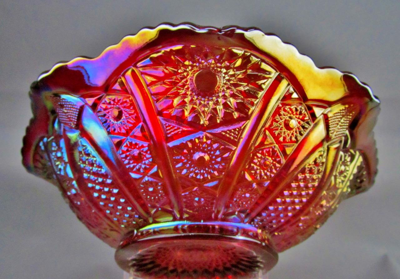 CARNIVAL GLASS INDIANA HEIRLOOM Red Carnival Glass 10" Ruffled Bowl
