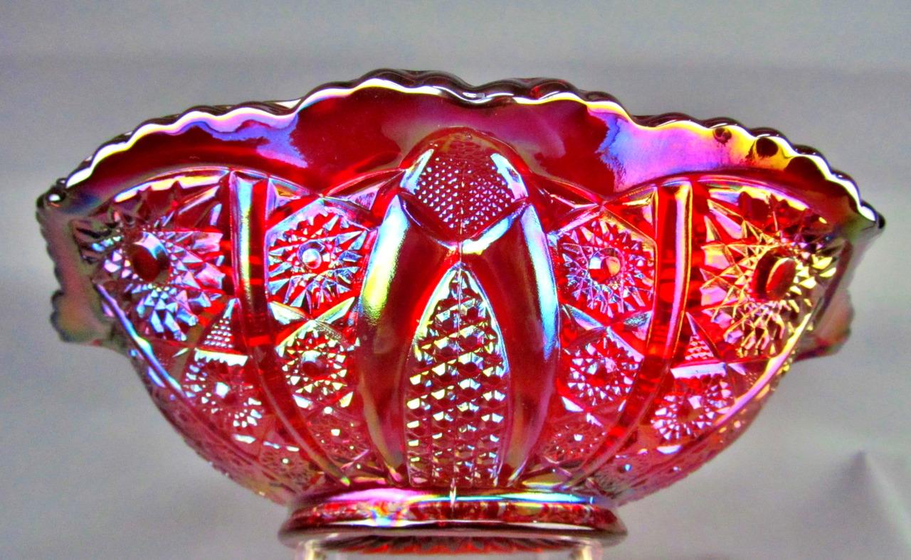 CARNIVAL GLASS INDIANA HEIRLOOM Red Carnival Glass 10" Ruffled Bowl