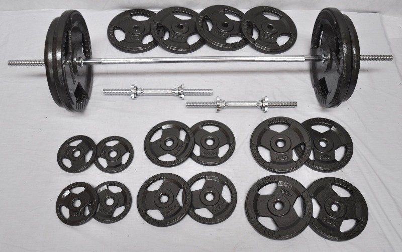 127KG BARBELL + DUMBBELL WEIGHT SET 170CM LONG BAR + 2 x 45CM DUMBBELL BAR