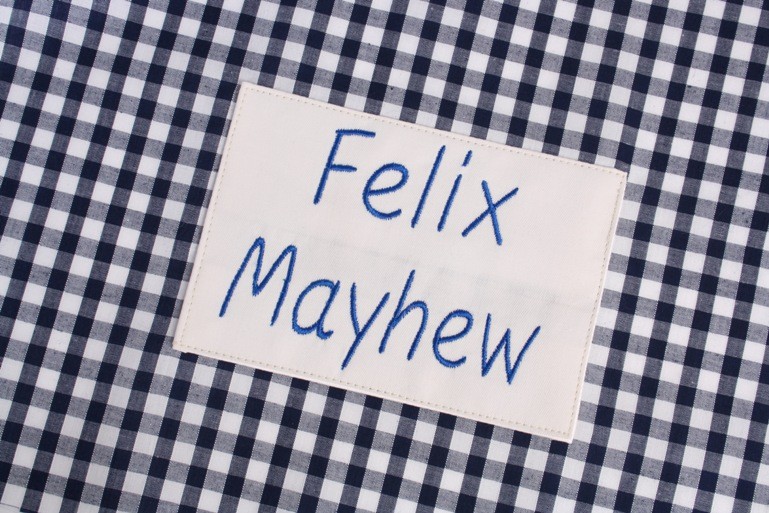 PERSONALISED BLUE OR NAVY GINGHAM PUMP BAG STORAGE SACK - Picture 3 of 3