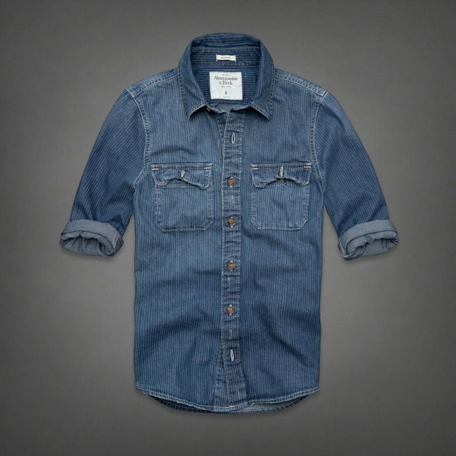 Nwt Abercrombie And Fitch Men Noonmark Stripe Denim Shirt Long Sleevedark Wash 78 Ebay
