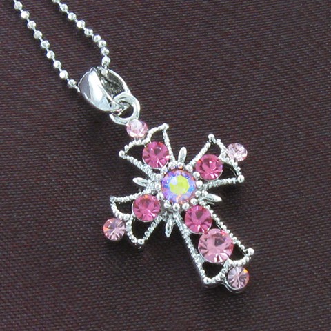 Pendant Crystal Religious  rhinestone Pink Necklace cross Rhodium  Rhinestone Charm Cross charm pendant
