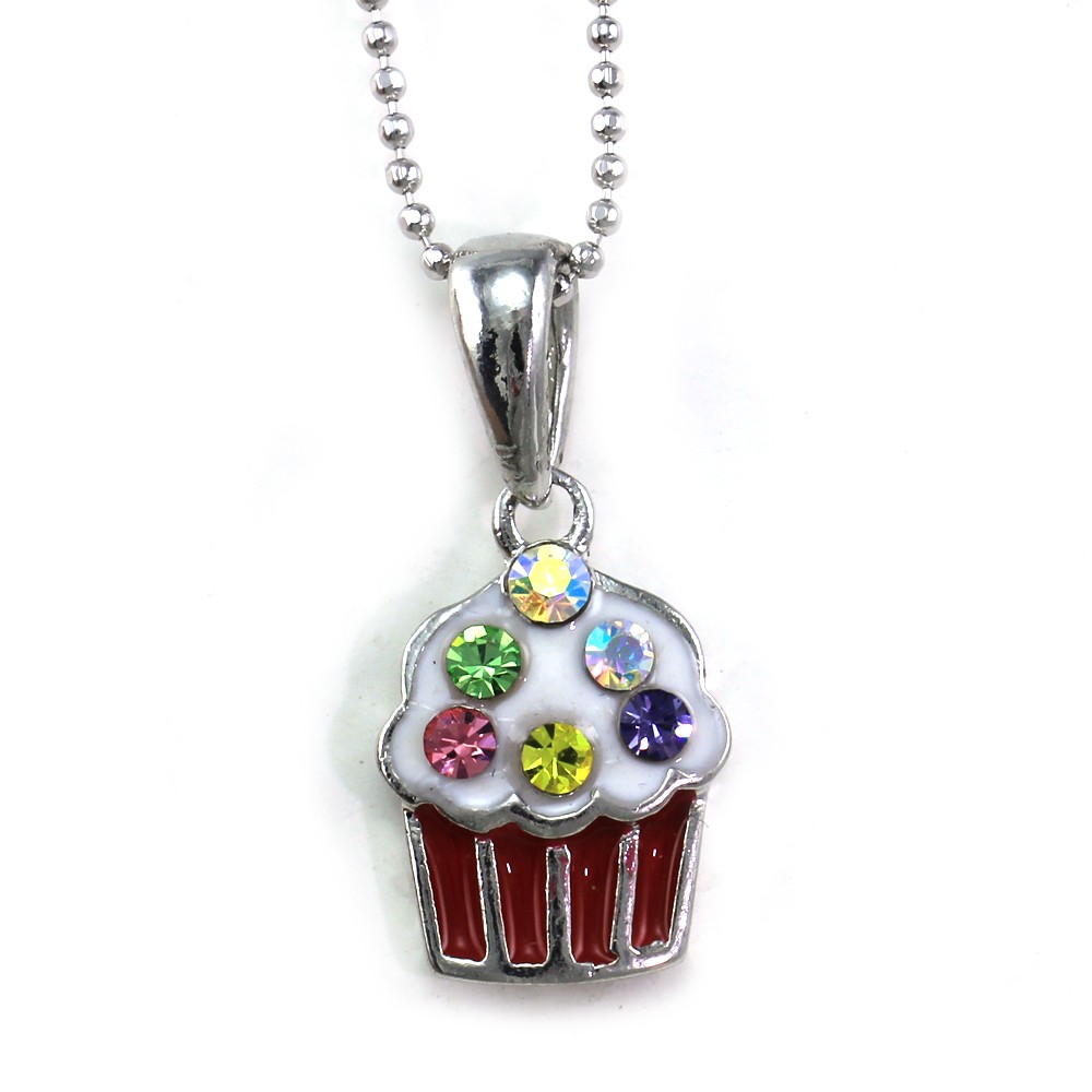 White Red Cupcake Pendant Necklace Birthday Party Children Kids Charm
