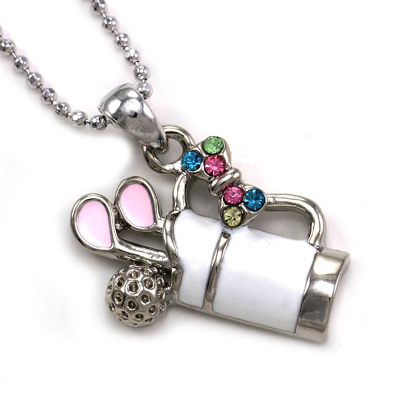 New White Enamel Golf Club Bag Pendant Necklace Charm Silver Tone Sports Jewelry eBay