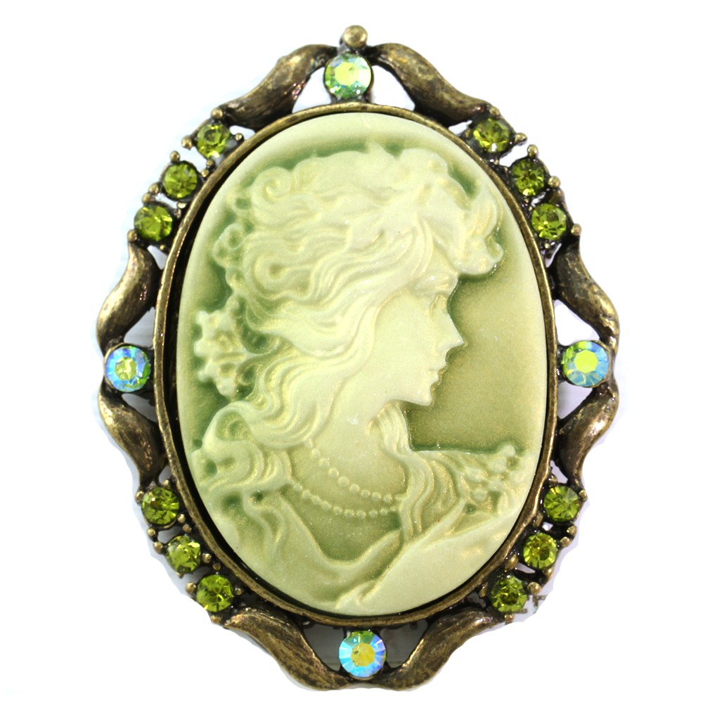 Cameo Brooch Pin Charm Green Antique Retro Replica Style u1 eBay