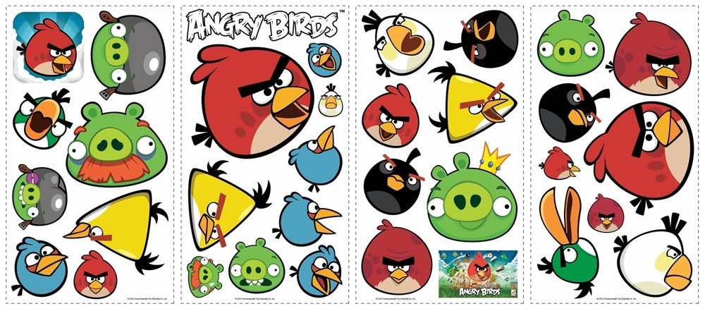 34 New Angry Birds Peel Stick Wall Decals Kids Room Stickers