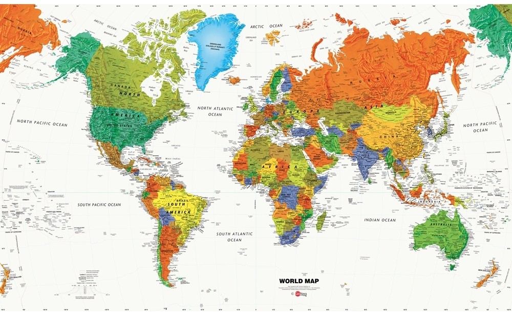 New WORLD MAP PREPASTED WALLPAPER MURAL Kids Room Decor ...