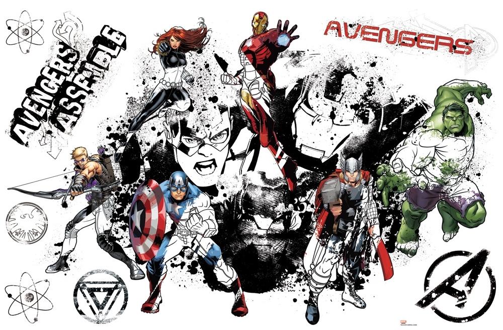 New Giant AVENGERS ASSEMBLE BLACK & WHITE WALL DECALS Stickers Boys