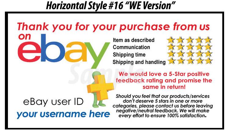 50 eBay SELLER CUSTOM PERSONALIZED 5 STAR REMINDER THANK YOU BUSINESS ...