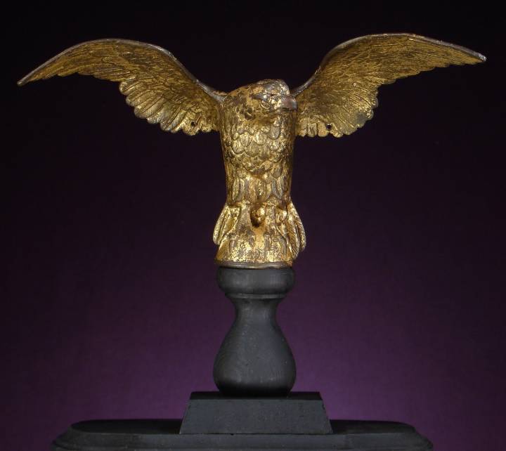 BATTLE FLAG EAGLE Antique Flag Finial, Gilded Bronze, late Civil War