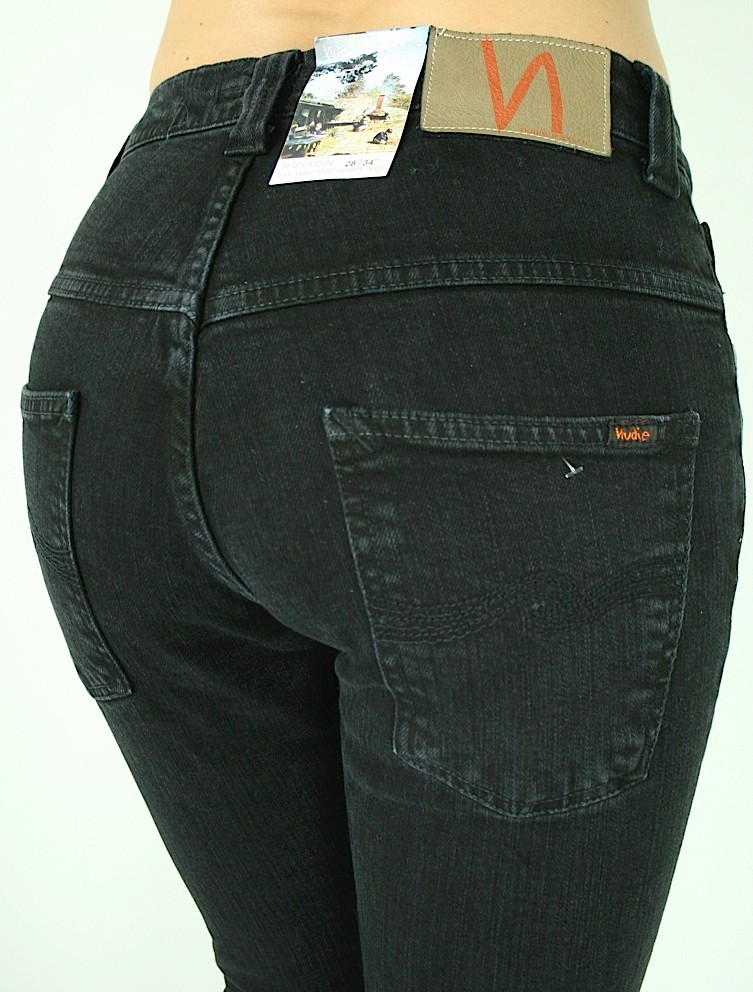 NWT 220 NUDIE JEANS WOMEN THIN FINN LOW YOKE THIN SKINNY LEGS BLACK