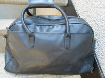 Carry Luggage on Coach Used Black Leather Carry On Luggage Bag   Ebay