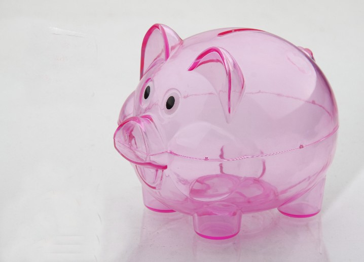 Clear Plastic Coin Pig Piggy Money Bank Pink With Stopper eBay